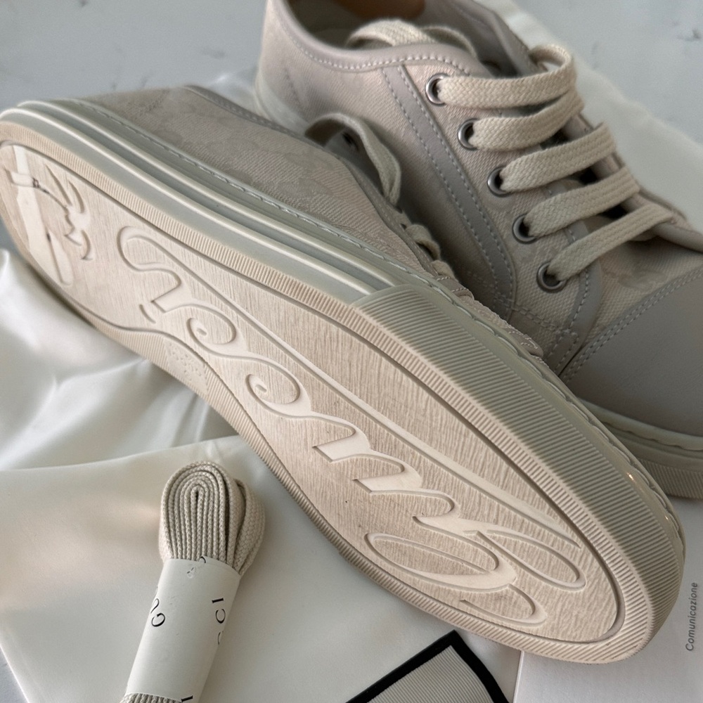 GUCCI Beige Tan GG monogram Women's Sneakers Shoes canvas leather low top 36 - Picture 4 of 10